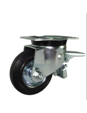RUEDA C/SOPORTE ARO GOMA/CHAPA 125MM PLACA FRENO