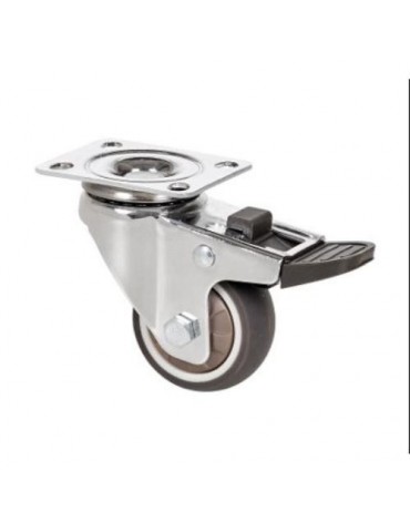 RUEDA GIRATORIA DE PLACA CON FRENO GOMA GRIS 50MM