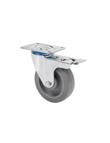 RUEDA GIRATORIA FRENO100 GOMA GRIS ELASTICA 170KG.