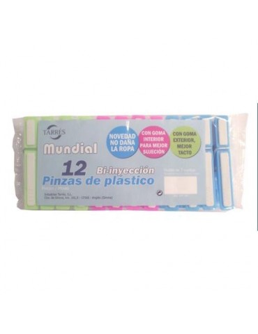 PINZAS ROPA PLASTICO BICOLOR (PAQUETE 12)