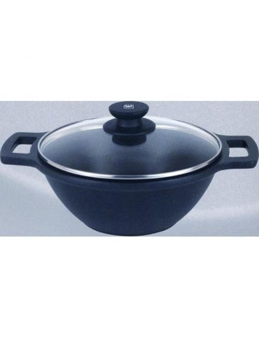 CACEROLA CONCAVA AL. FUNDIDO C/TAPA 32 CM.-INDUC.