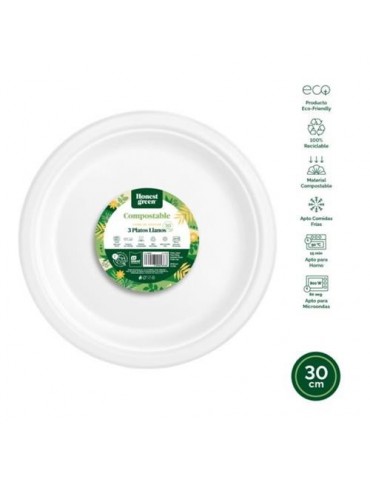 PLATO LLANO REDONDO COMPOSTABLE 30CM. (PACK-3UND)