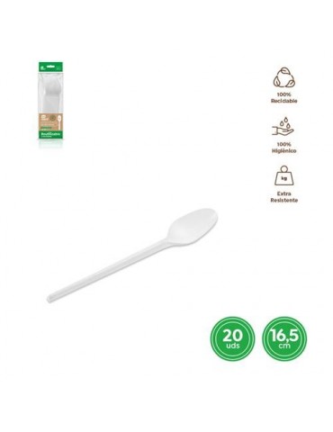 CUCHARA PLASTICO RECICLABLE BLANCA (PACK-20UND)
