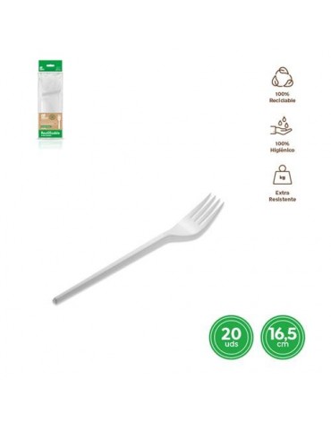 TENEDOR PLASTICO RECICLABLE BLANCO (PACK-20UND)