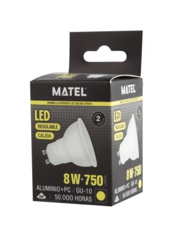 BOMBILLA LED DICROICA 120º REGUL. GU10 8W CALIDA
