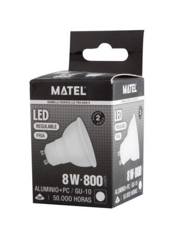 BOMBILLA LED DICROICA 120º REGUL.GU10 8W FRIA