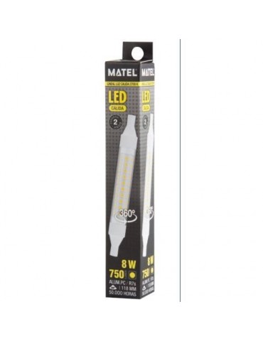 BOMBILLA LED LINEAL 118MM R7S 8 WATIOS 360º CALIDA