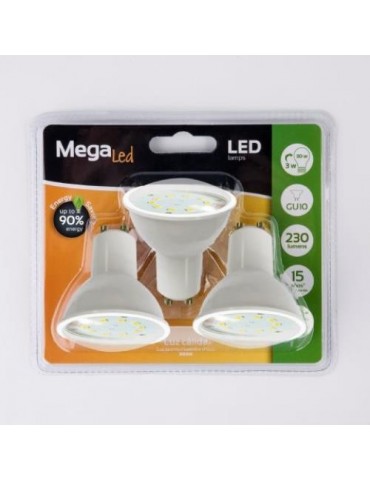 BOM. LED GU10 SMD PLASTICO 3 W. 230 LUMEN PACK-3