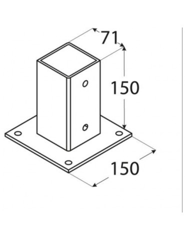 ANCLAJE PLANO PARA POSTES 7X7 CM. 71X150X150 MM.