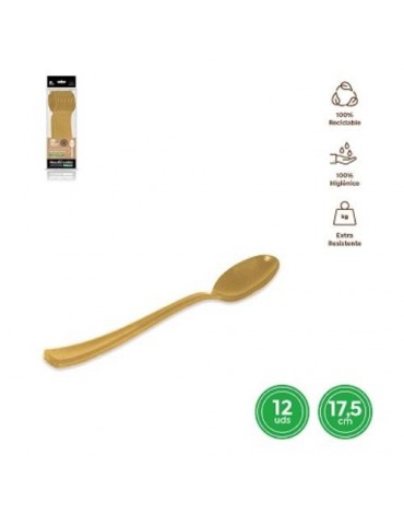 CUCHARA COLOR ORO 17,5 REUTILIZABLE 12UDS 1782R