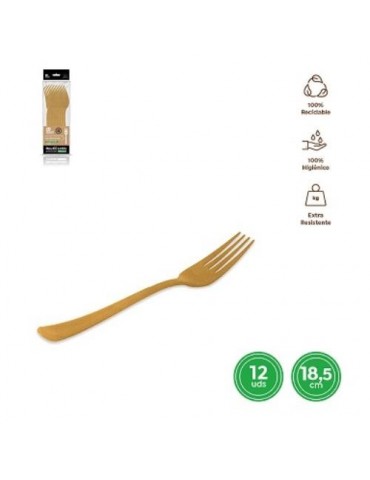 TENEDOR ORO 18,5CM REUTILIZABLE 12 UDS 1784R