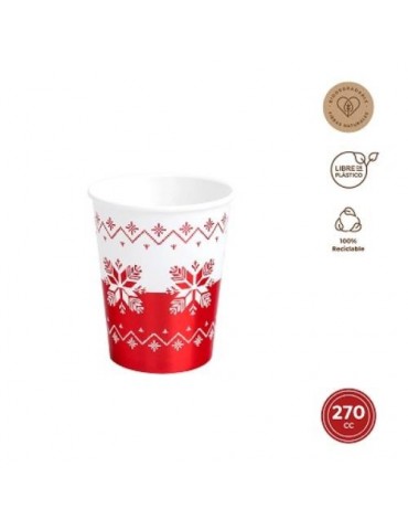 VASO CARTON 270CC ROJO ESTAMPADO 6UDS 7667