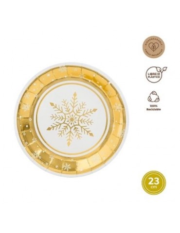 PLATO REDONDO CARTON 23CM BLANCO Y ORO 6UDS 7673