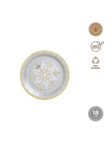 PLATO REDONDO CARTON 18CM PLATA Y ORO 8UDS 7120
