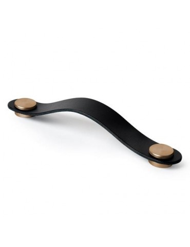 TIRADOR 96MM PIEL NEGRA BOTON LT SATINADO