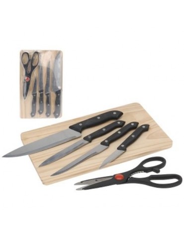 JUEGO DE 4 CUCHILLO + TIJERA + TABLA DE CORTE