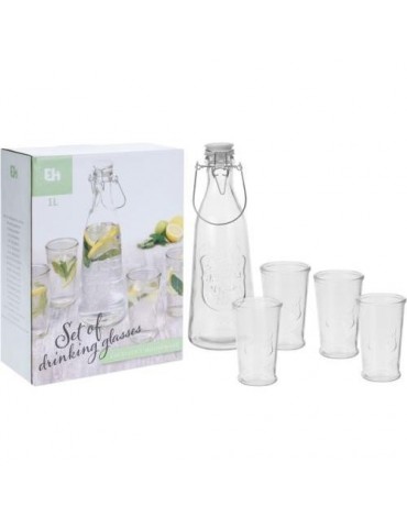 SET BOTELLA 1L + 4 VASOS 250ML CRISTAL CC1100130