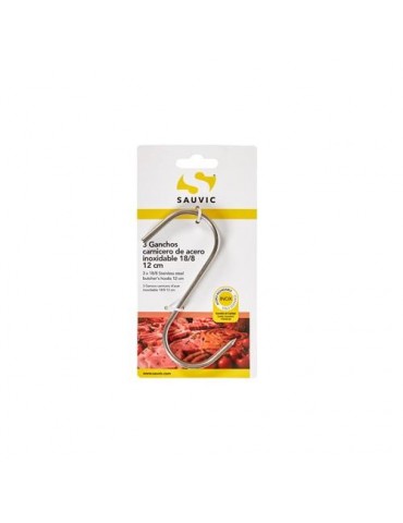 BLISTER 3 GANCHOS CARNICERO ACERO INOX 18/8 12CM