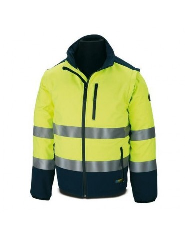 CAZADORA TIPO SOFT SHELL AMARILLA AZUL T.XL