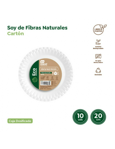 PLATO CARTON BIODEGRADABLE BLANCO 20CM(PACK-10UND)