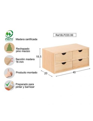 CAJONERA MONTADA DE PINO 40X18,5X20CM. BLP220.99