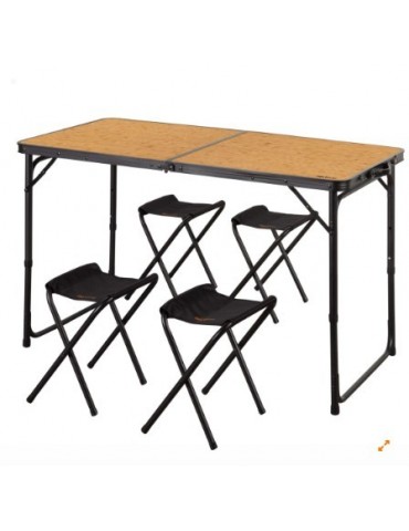 MESA PLEGABLE ALUMINIO 4 TABURETES NEGRO/MADERA