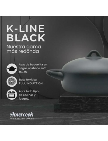 CACEROLA BAJA C/TAPA 28CM 6/7 K-LINE BLACK KLI0628