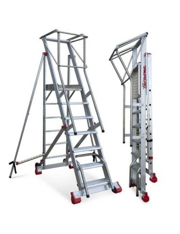 ESCALERA ALMACEN C/PLATAFORMA Y RUEDAS 10PEL 245CM