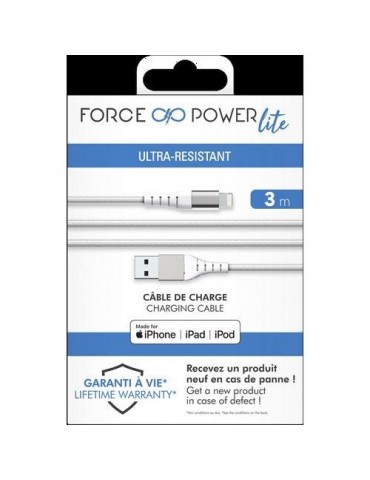 CABLE USB-A/LIGHTNING REFORZADO 3M 2.4A BLANCO